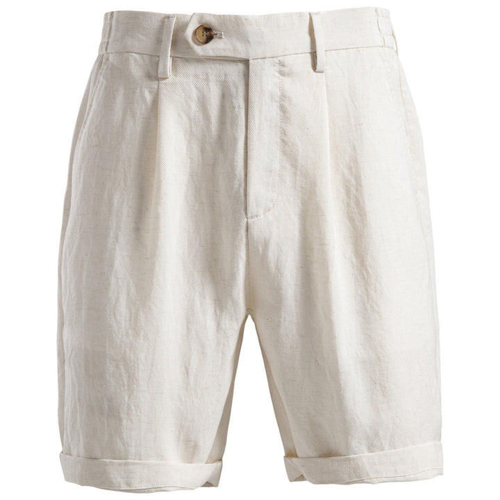 Herrer casual linned shorts med omslag og plisseringer Skovae