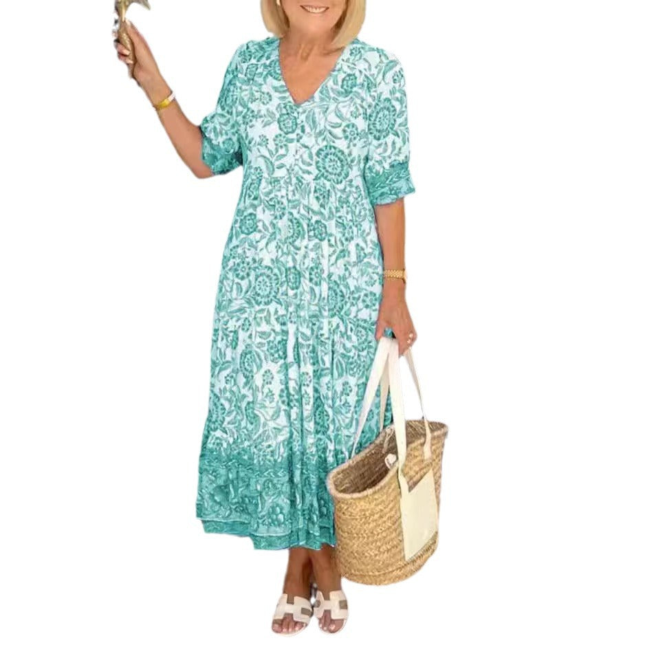 Dame Elegant Vintage Blomster Midi Kjole Stilla