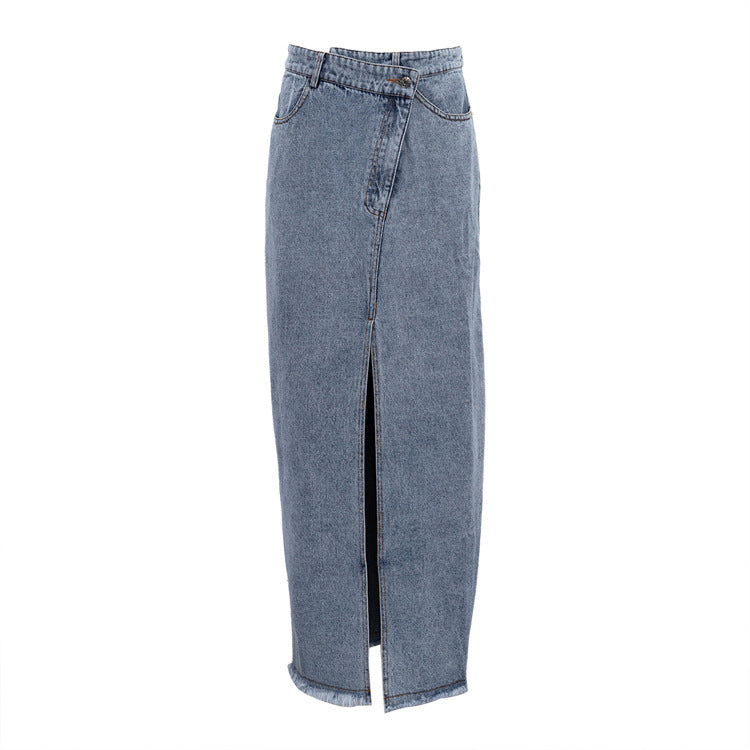 Dame Denim Maxi-nederdel med slidser og høj talje Stilla