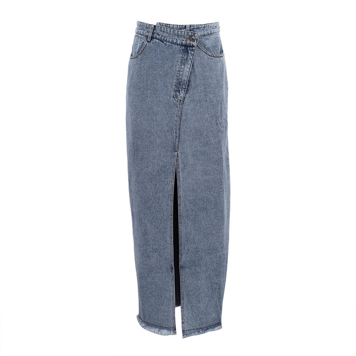 Dame Denim Maxi-nederdel med slidser og høj talje Stilla