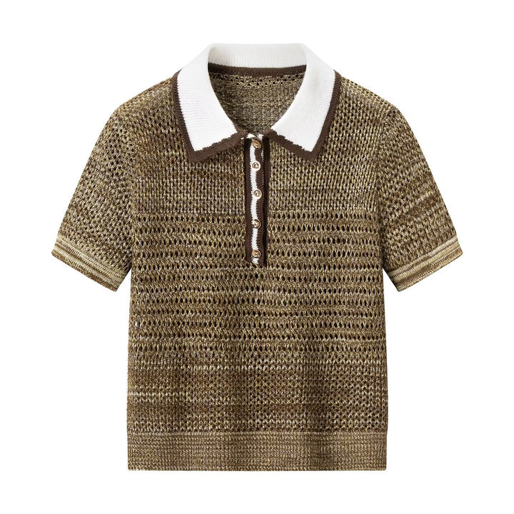Dame polo-shirt med dekorativt strikmønster og klassisk krave Skovae