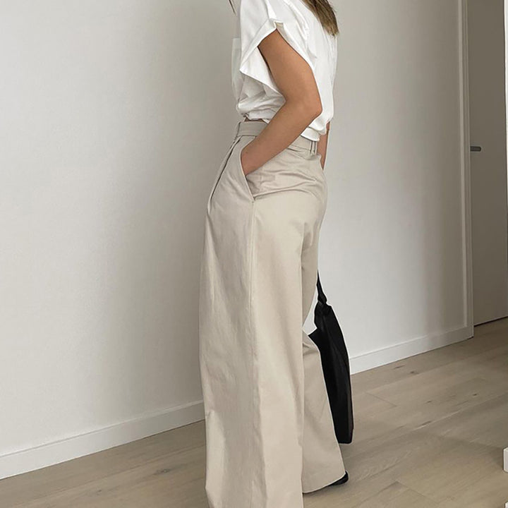 Dame elegant høj talje bukser med vidde ben og elegant plissering Stilla
