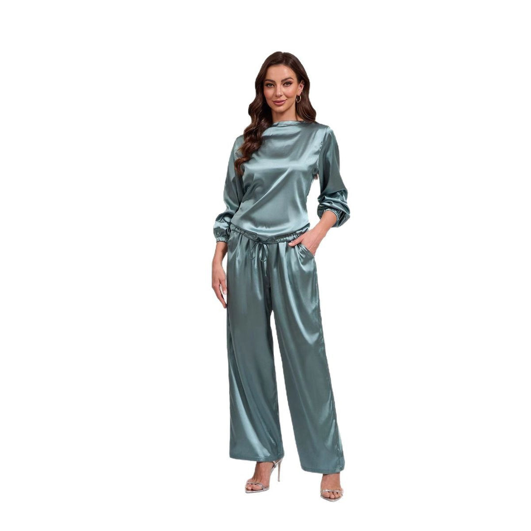 Dame Elegant Satin-Loungewear-Sæt med løs pasform Stilla