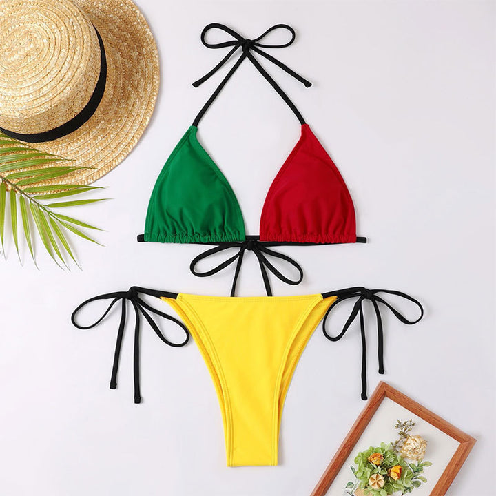 Dame triangel-bikini med justerbare stropper og kontrasterende farver Stilla