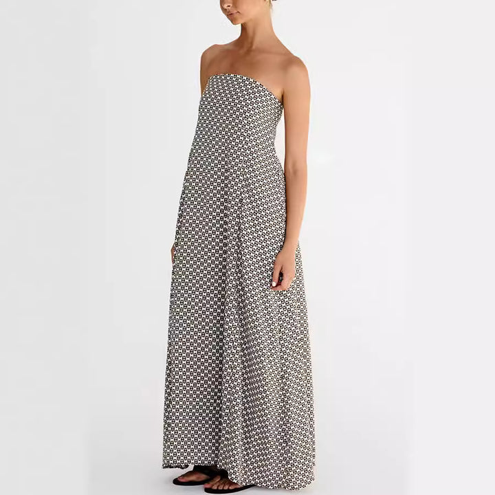 Dame Maxikjole med strapless design og unikt mønster Stilla