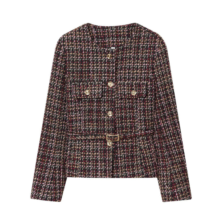 Damer Elegant Tweed Jakke med Dekorative Knapper og Aftageligt Livbælte Stilla
