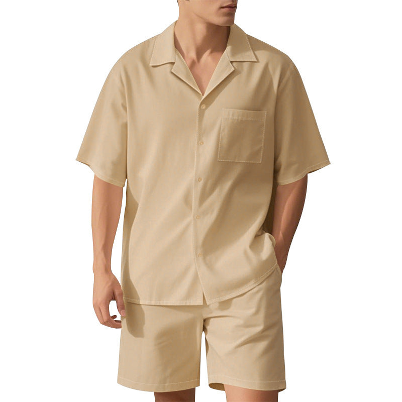 Herren elegant kortærmet ferieoutfit bestående af skjorte og shorts Stilla
