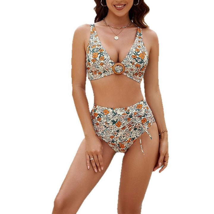 Damehøjskåret bikini-sæt med blomstret design og justerbar talje Stilla