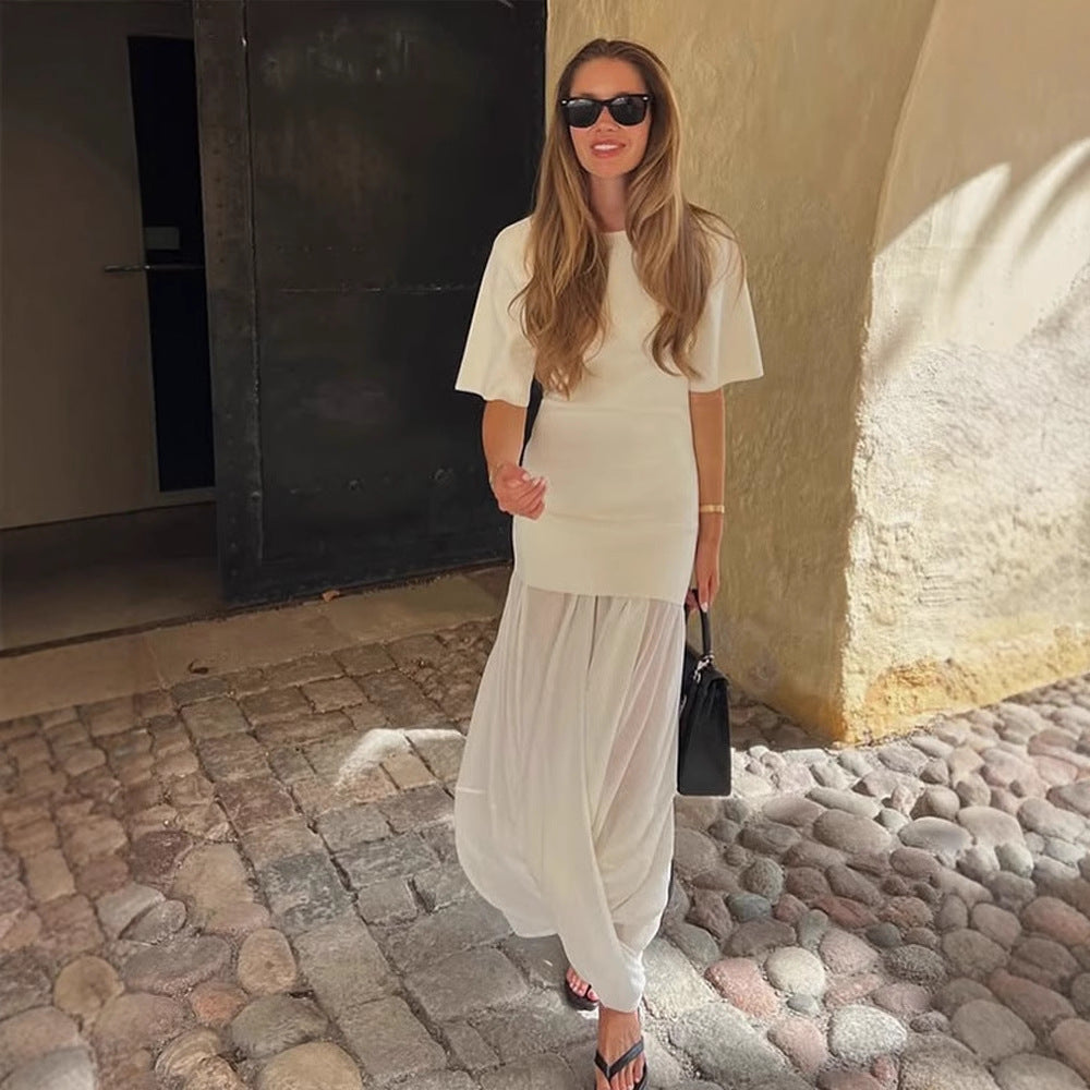 Dame elegant asymmetrisk overdel med vide ærmer Stilla