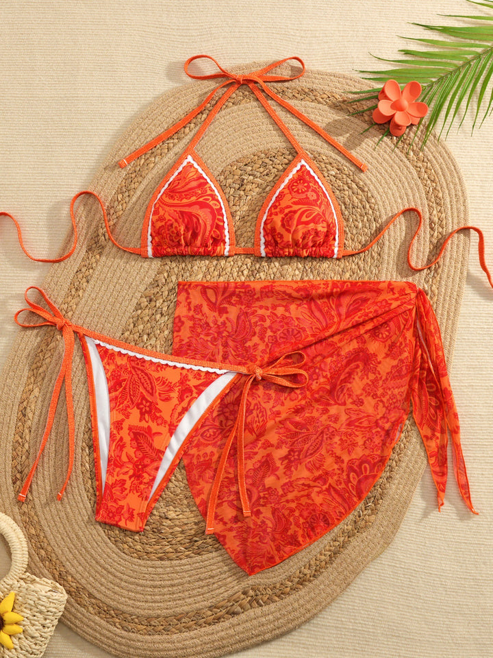 Dame Triangel-Bikini med blomsterdesign Skovae