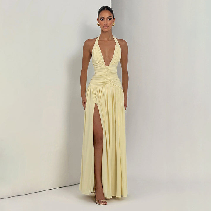 Damen Maxikleid mit raffiniertem Wickeldesign und elegantem Taillenbund Skovae
