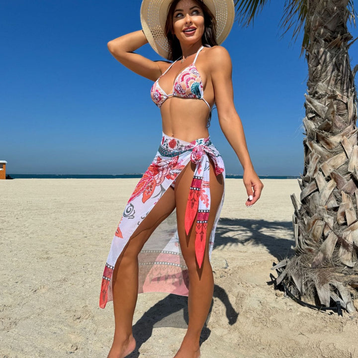 Dame bikini-sæt med floral design og bindebånds nederdel Stilla