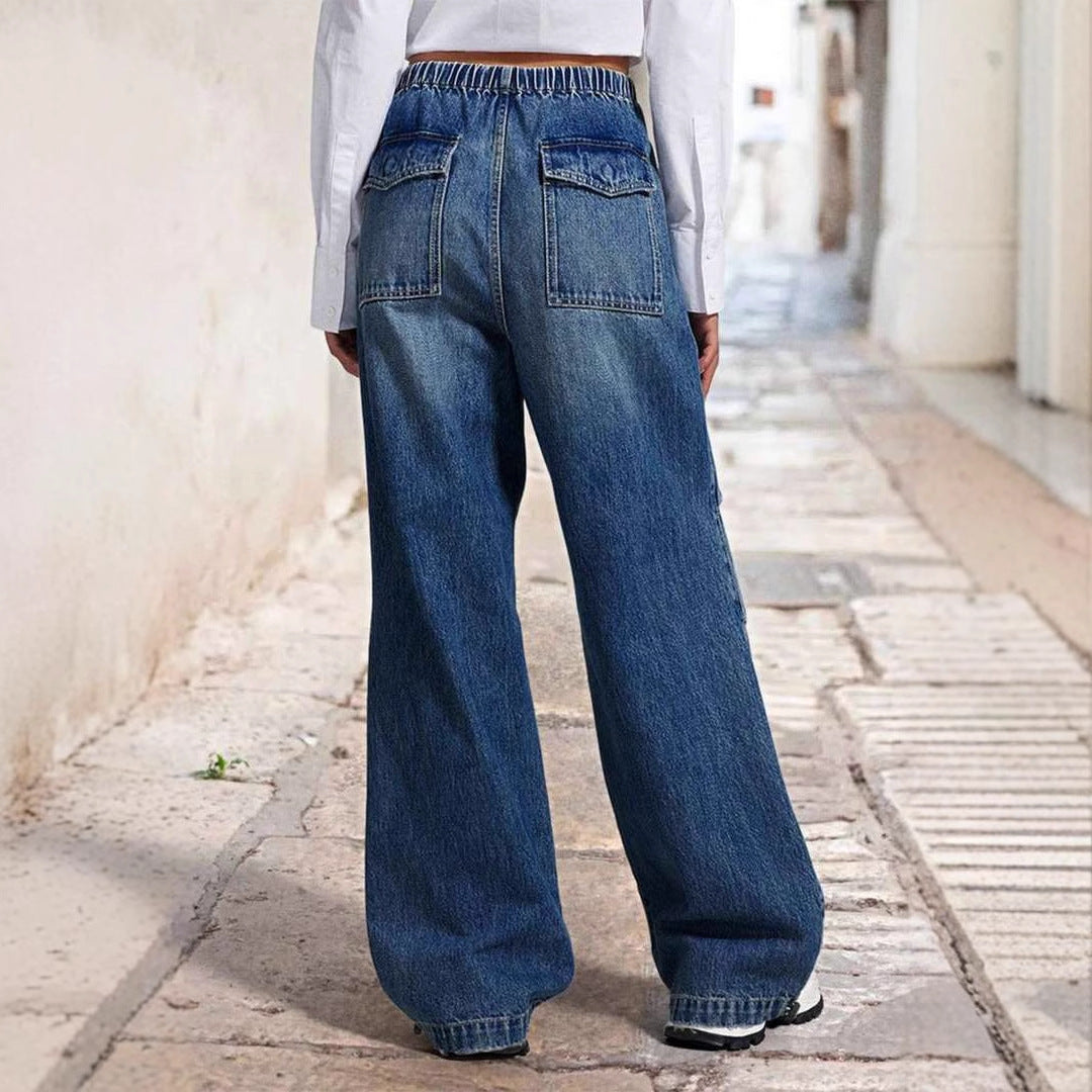 Dame brede denimbukser med elastisk talje og afslappet pasform Stilla