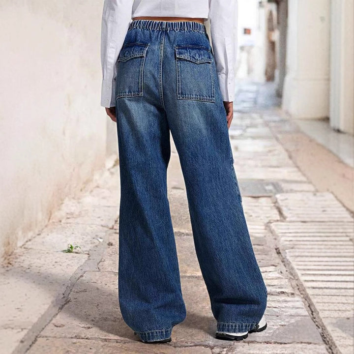 Dame brede denimbukser med elastisk talje og afslappet pasform Stilla
