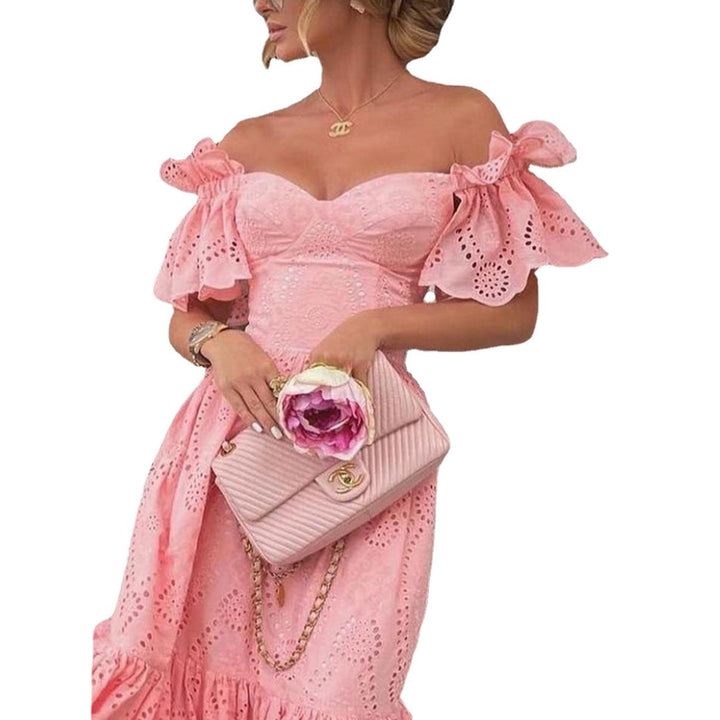 Dame Elegant maxi længde sommerkjole med cut-out-detaljer og flæsedrapering Stilla