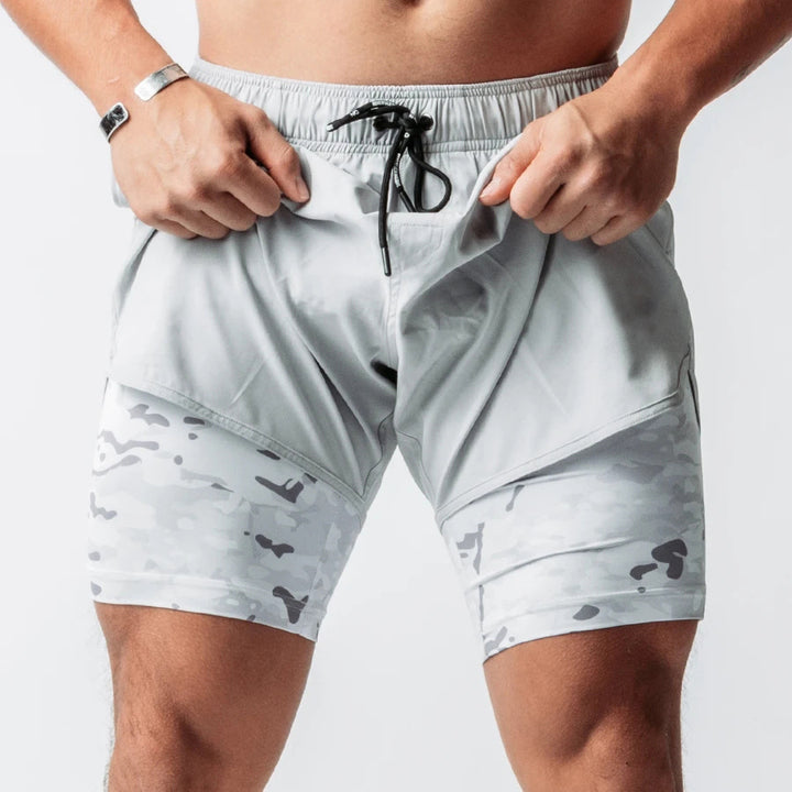 Herrer Åndbare Træningsshorts med indbygget kompressionsundertøj og elastisk talje Stilla
