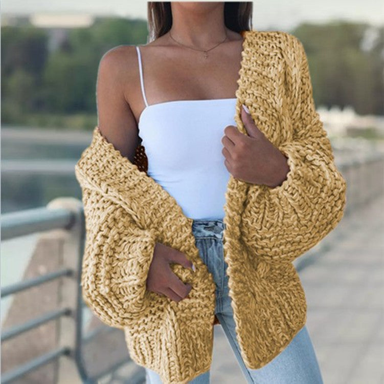 Kvinders chunky strikket cardigan med oversized pasform og afslappet design Stilla