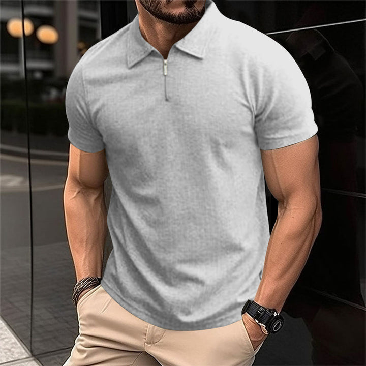 Herrer Poloshirt med moderne lynlås og struktureret stof Stilla