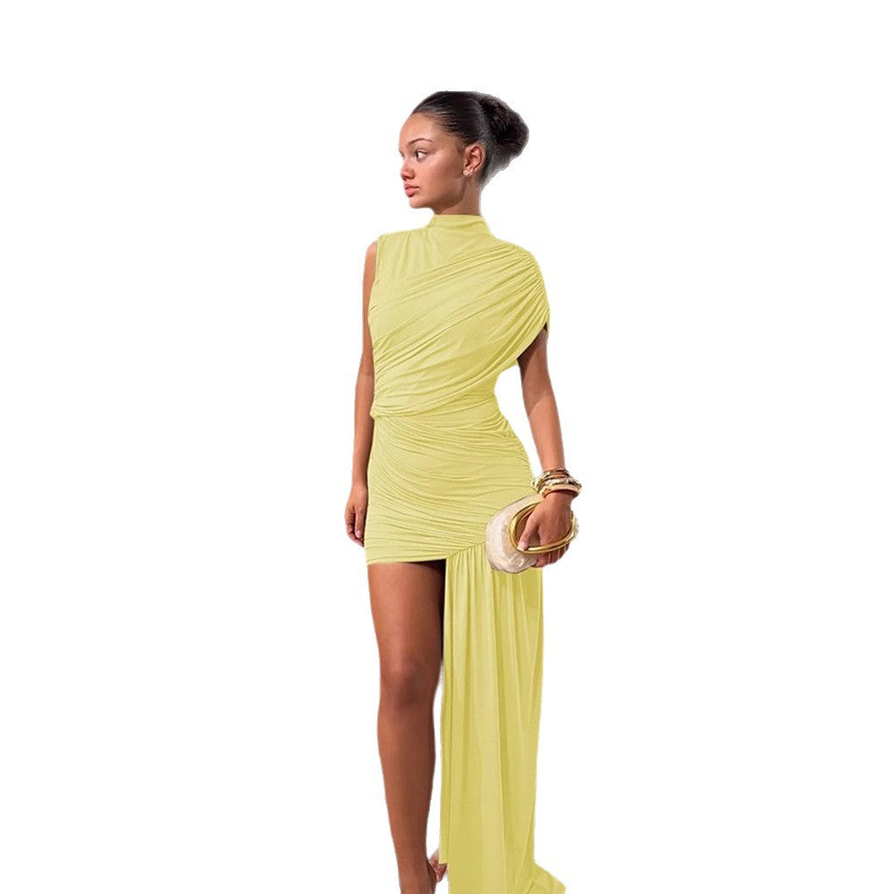 Damernes couture mini kjole med asymmetrisk skæring og draperinger Skovae