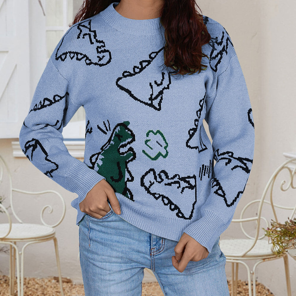 Dame sweater med dinosaur motiv og afslappet pasform Stilla