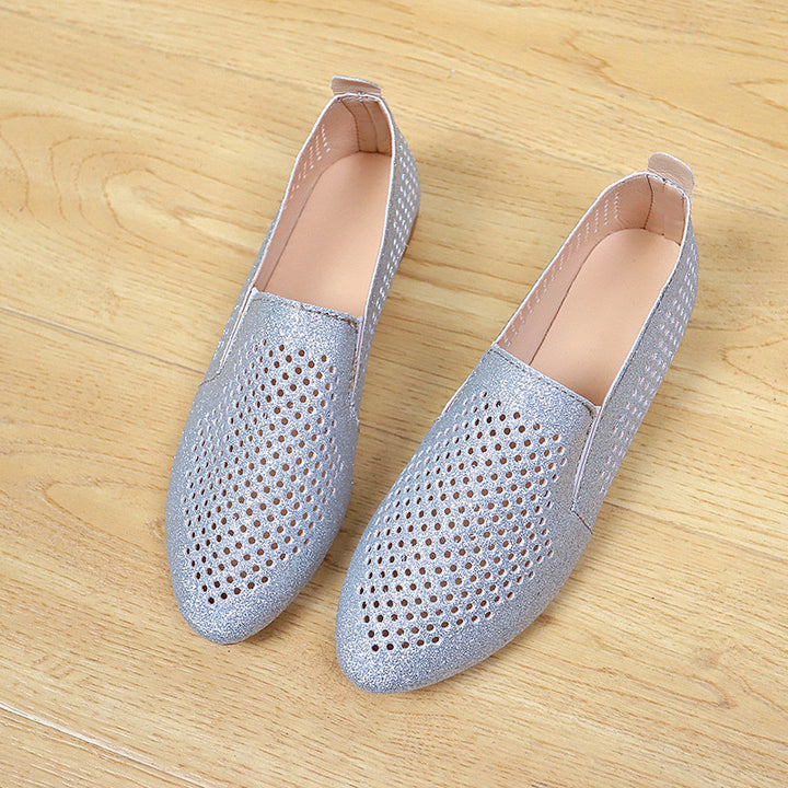 Dame elegante slippers med glitrende overflade og åndbare perforeringer Stilla