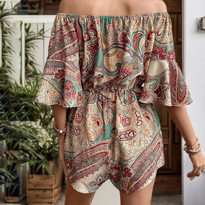 Dame Off-Shoulder Paisley-Print Romper med snøre-detalje Stilla