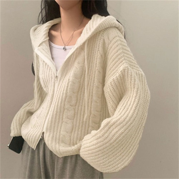 Kvinders chunky strikket cardigan med hætte og afslappet snit Stilla