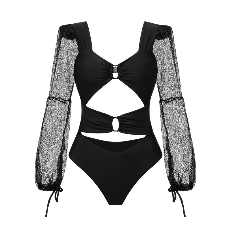 Dame Cut-Out Badedragt med lang, transparent ærme Skovae