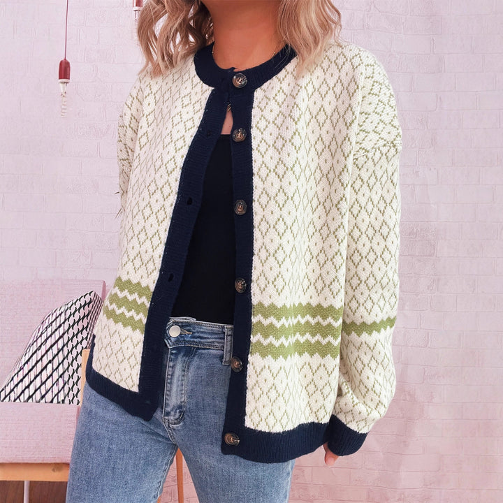 Kvinders cardigan med geometrisk mønster og elegante knapdetaljer Stilla