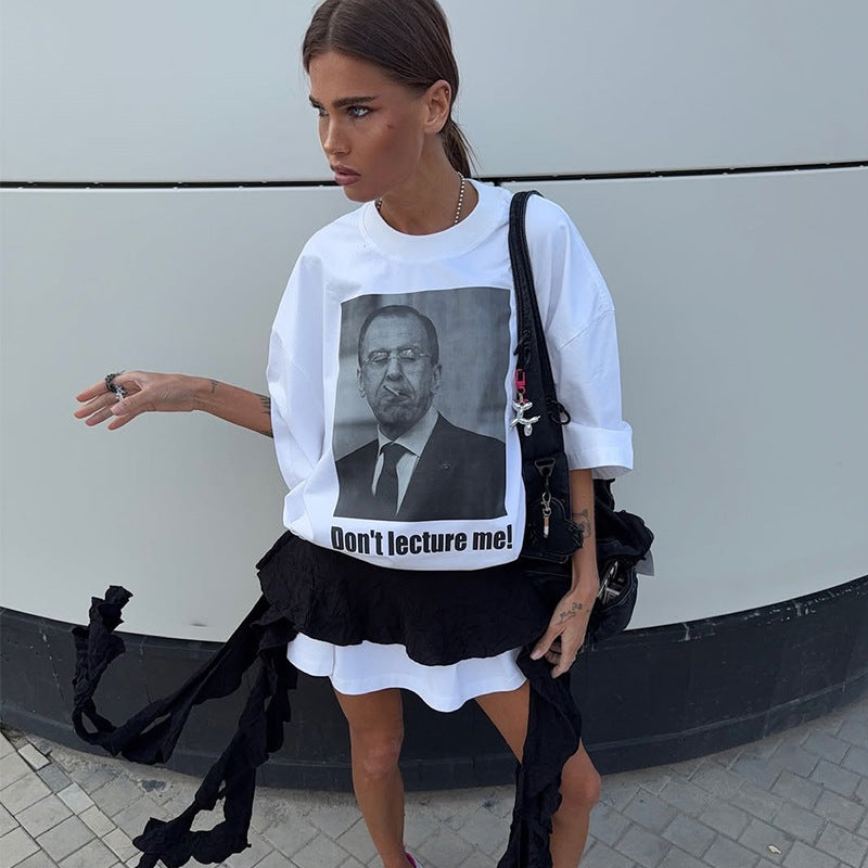 Dame Oversized T-shirt med provokerende grafiktryk og afslappet snit Stilla