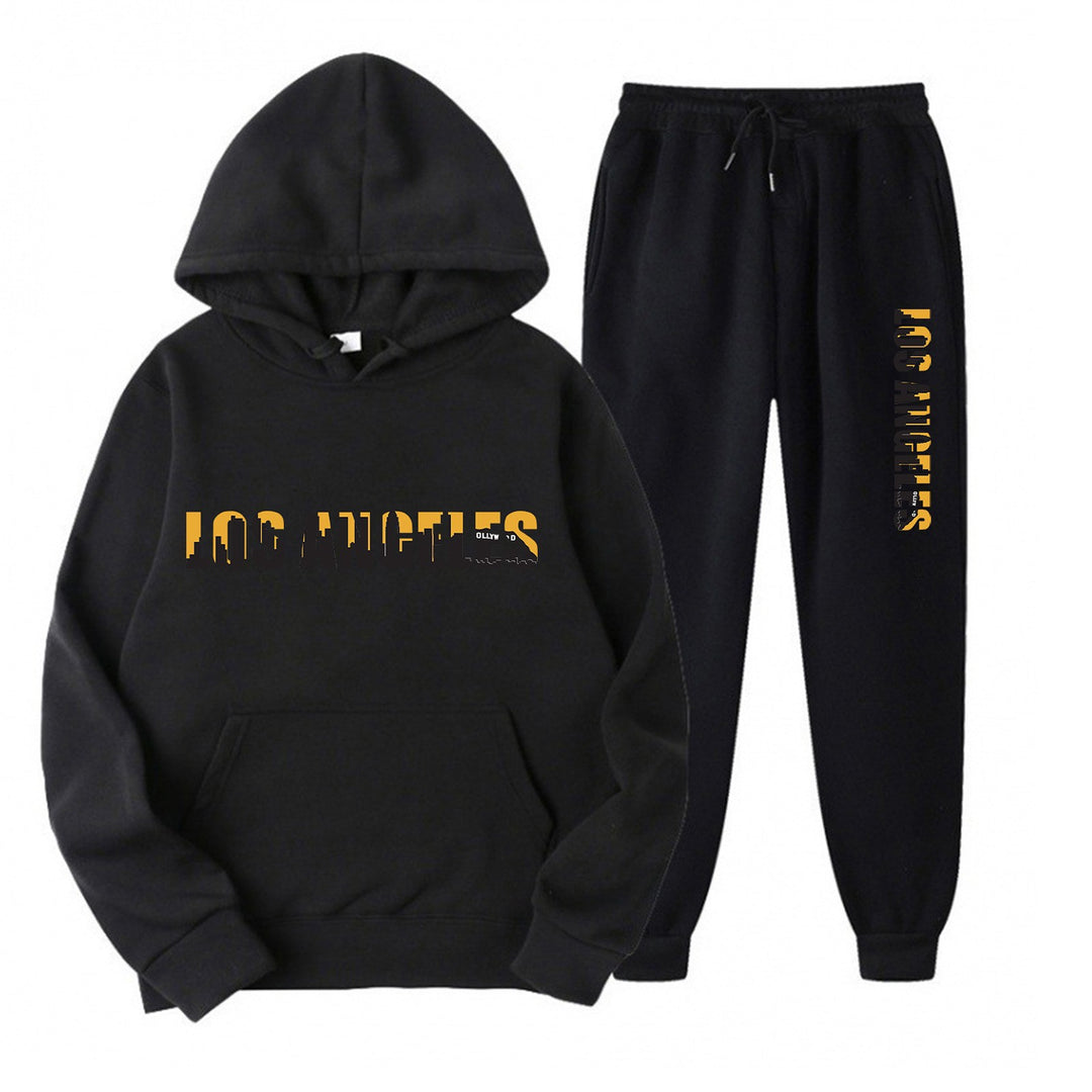 Kvinders fritids hoodie og joggingbukser sæt med casual Los Angeles skrifttype Skovae