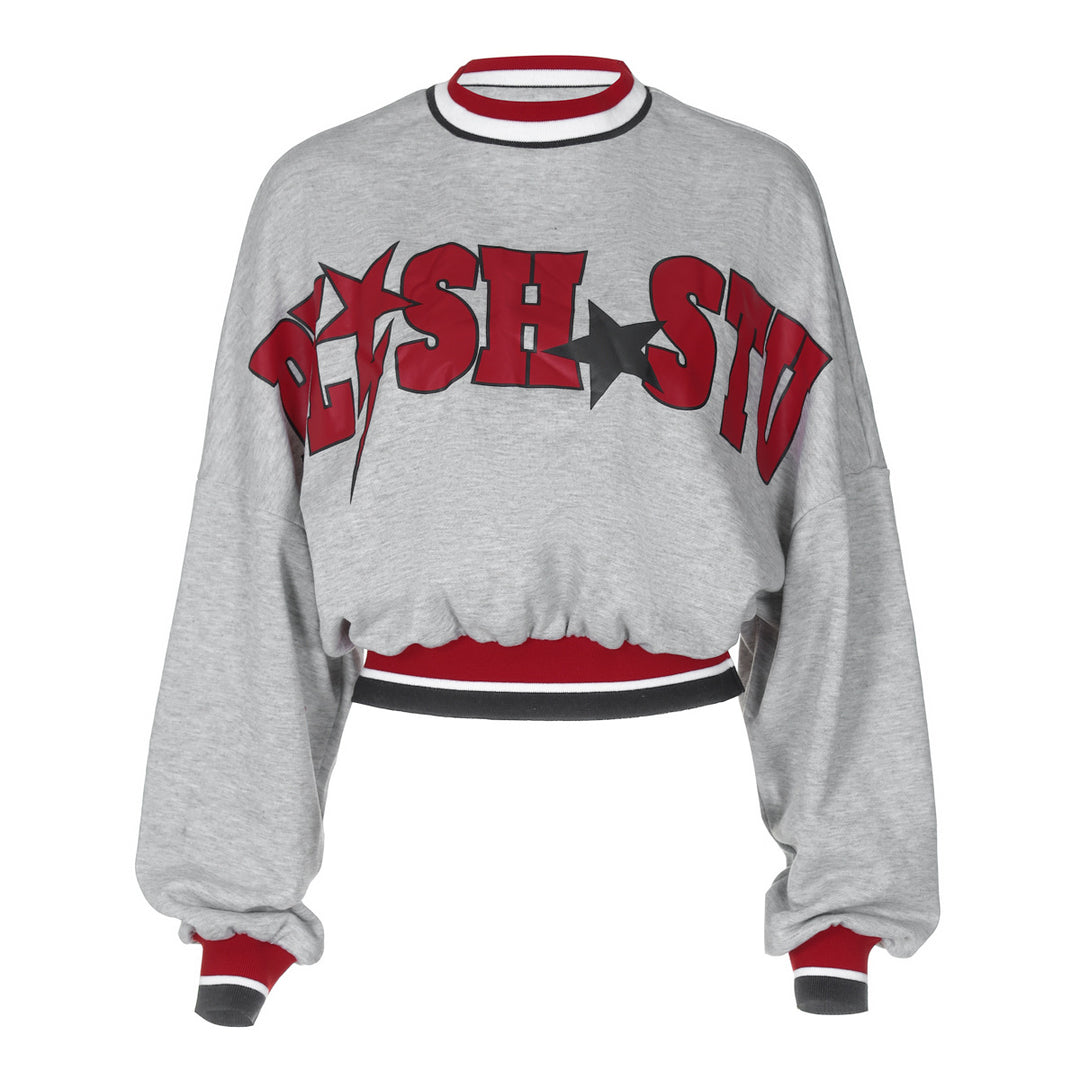 Dame Trendy Cropped Sweatshirt med iøjnefaldende print og ribbede afslutninger Stilla