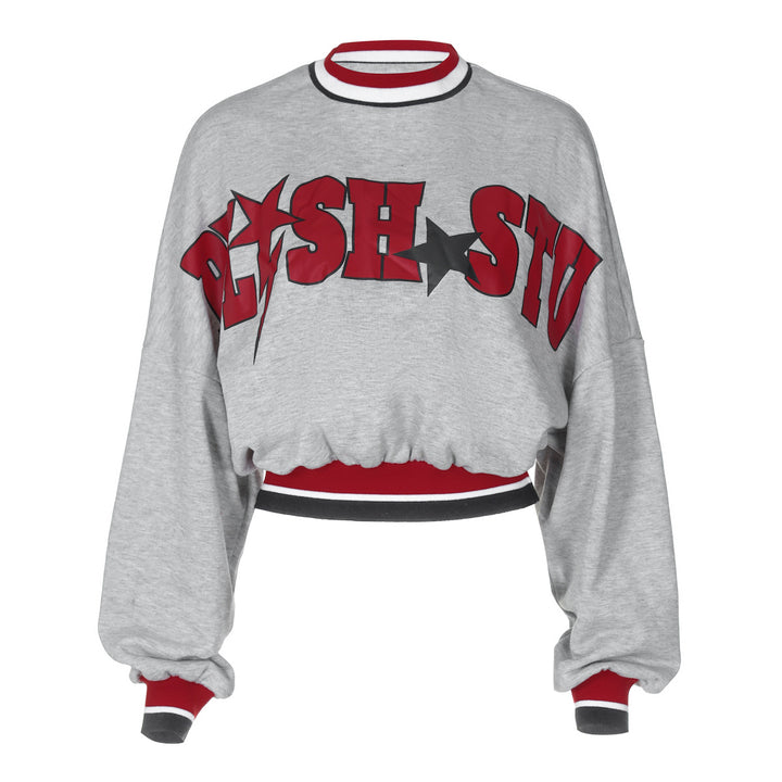 Dame Trendy Cropped Sweatshirt med iøjnefaldende print og ribbede afslutninger Stilla