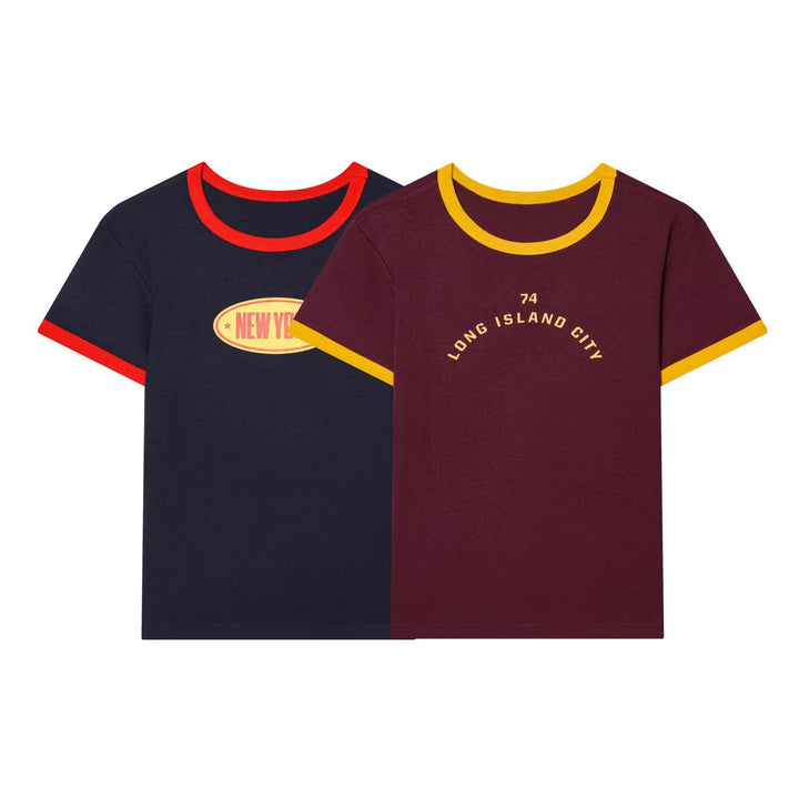 Dame fritids T-shirt med kontrasterende ærmer og trendy skrift Skovae