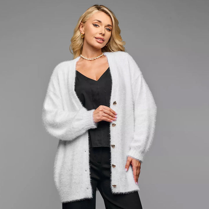 Dame Oversized Cardigan med Hjerteknapper og Blødt Materiale Stilla