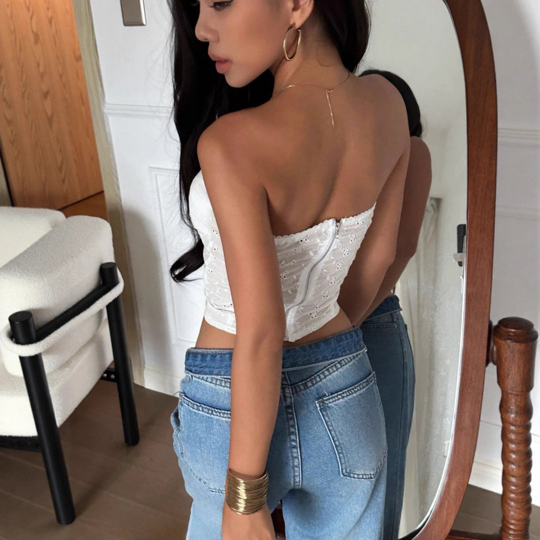 Damer afslappet bandeau-top i blomsterstof Skovae