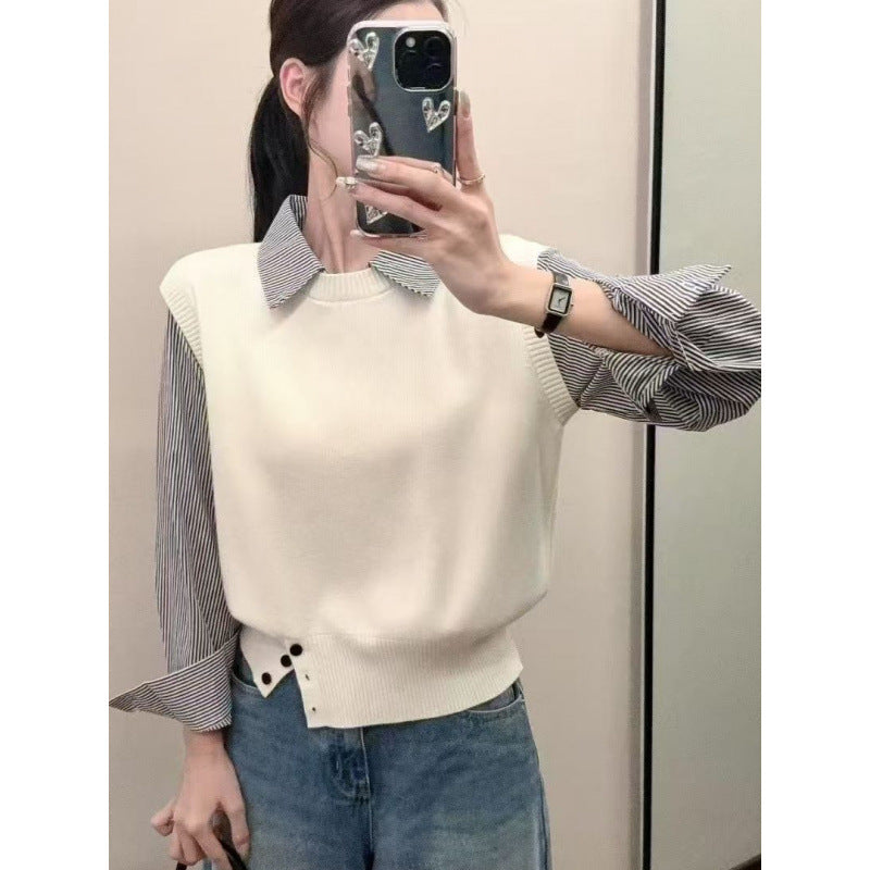 Kvinder afslappet pullover med elegante skjorteærmer og tekstureret look Stilla