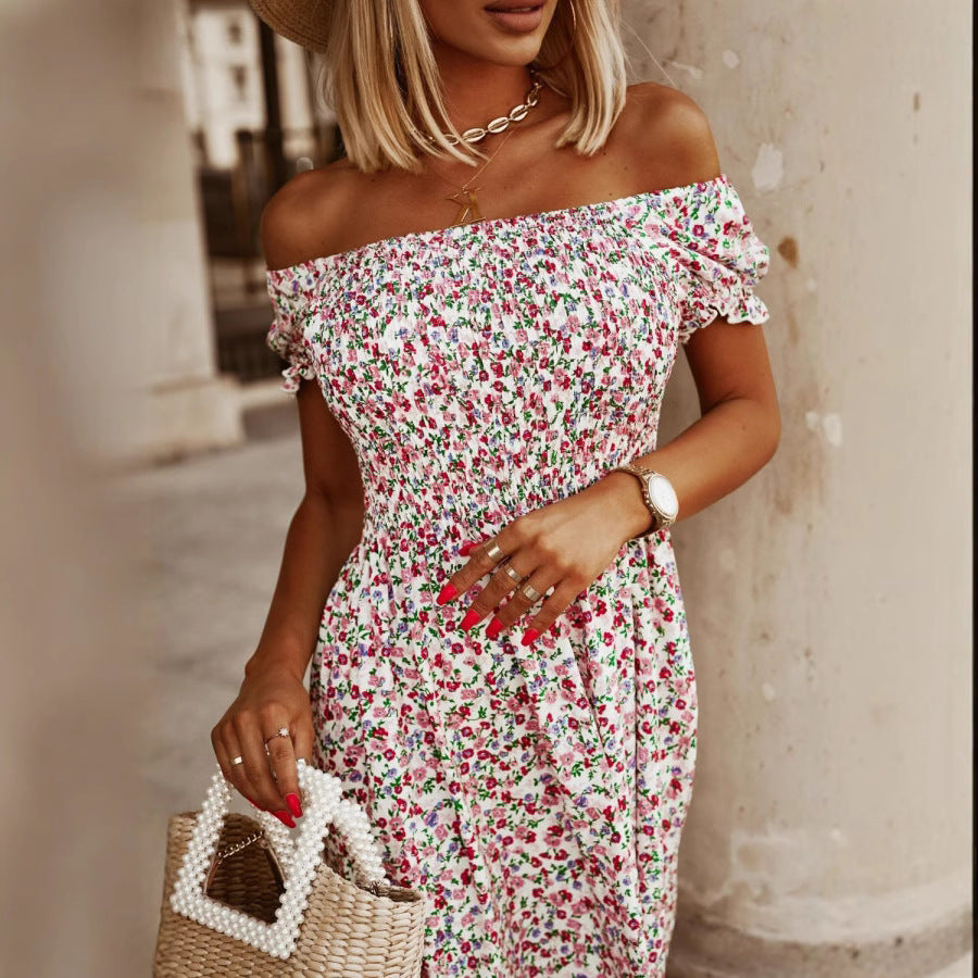 Dame Off-Shoulder Maxikjole med elastisk bånd og florale accenter Stilla