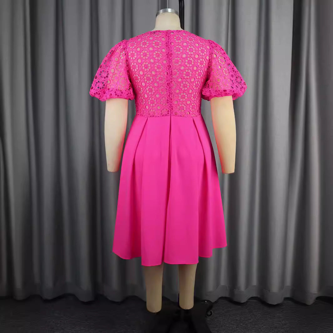 Dame Elegant A-linie kjole med cut-out-detaljer og puffærmer Skovae