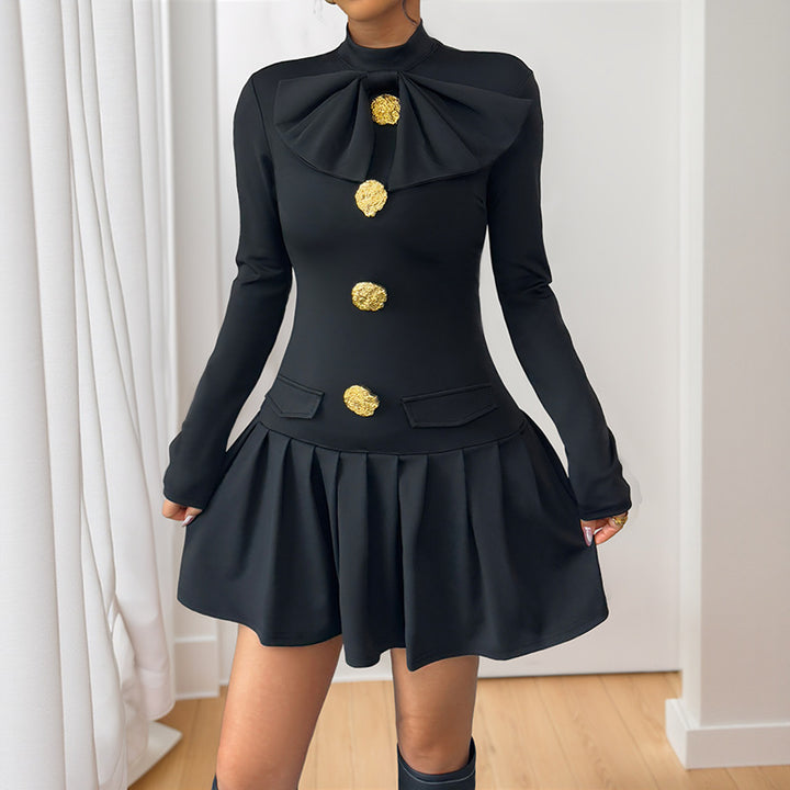 Kvinders fashionable wrap kjole med elegant stand-up krave og dekorative knap detaljer Stilla