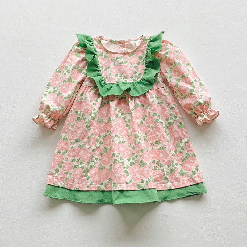 Pige Floral Ruffle Langærmet Kjole Stilla