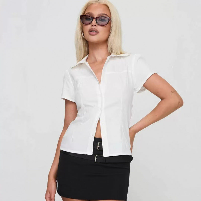 Dame elegant kortærmet knapliste bluse Stilla