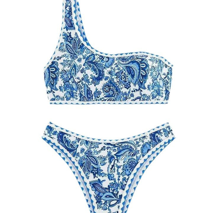 Damer En-skulder Blomster mønster Bikini Sæt Stilla