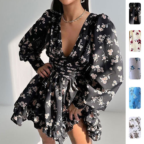 Kvinder Legende Blomsterkjole med Voluminøse Ærmer og Samlet Skirt Stilla