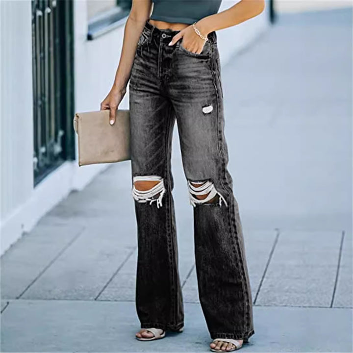 Dame Flared Jeans i moderne Destroyed-look med høje lommer Stilla
