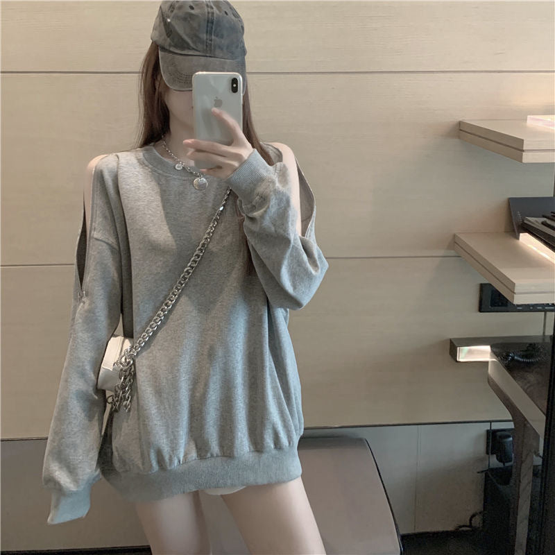 Kvindernes afslappede oversized pullover med åbne skuldre og moderne design