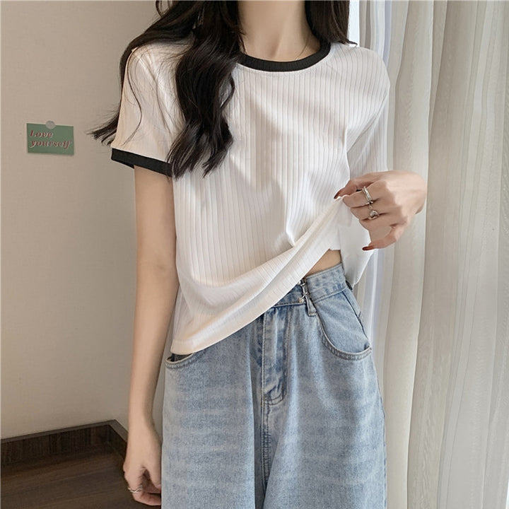 Dame Casual Rib Korte Ærme T-Shirt Stilla