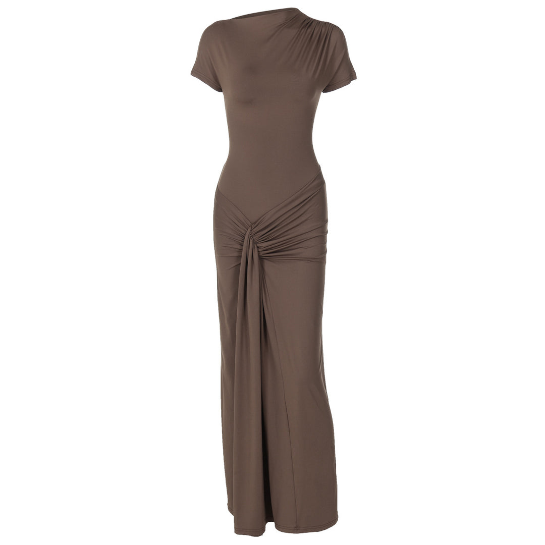 Damer Elegante Maxikjole med Drapering og Asymmetrisk Kant Skovae