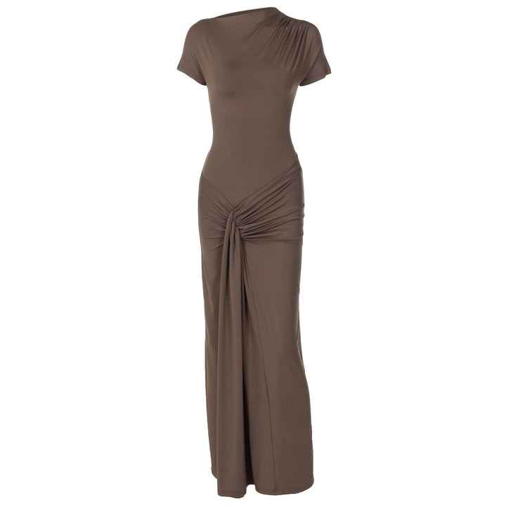 Damer Elegante Maxikjole med Drapering og Asymmetrisk Kant Skovae