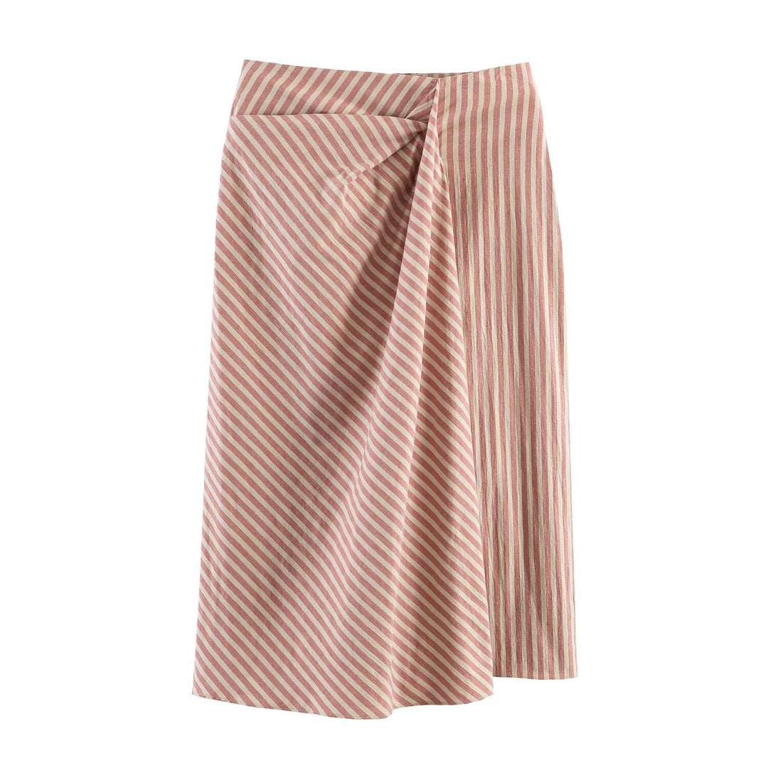Damer wrap skirt med diagonalt stribemønster og elegant drapering Skovae